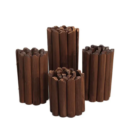 Garden Wooden Short Fence Burnt Wood Finish Outdoor Landscape Edging Flexible Border 